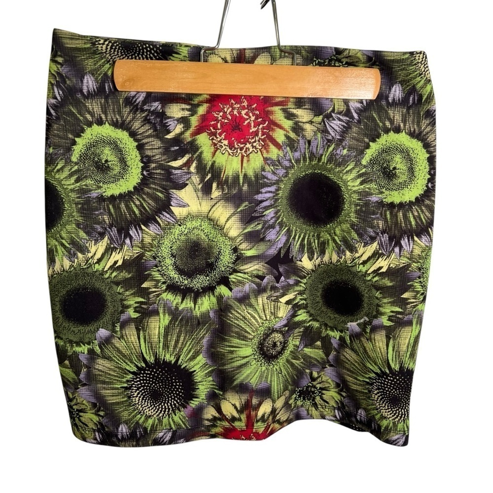 Xhilaration Women's Size Small Mini Pencil Skirt Sunflower Floral Green Purple